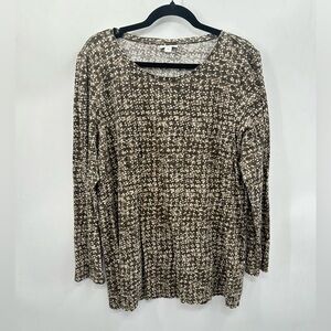 PURE JILL abstract brown-white long sleeve cotton blend coastal grandma tunic XL